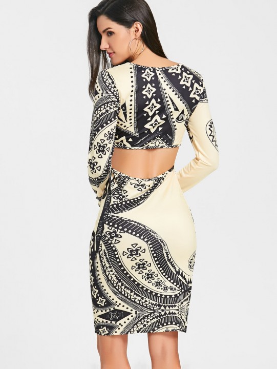 Tribal Print Cut Out Bodycon Dress