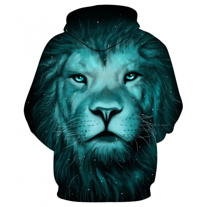 3D Lion Galaxy Print Pullover Hoodie