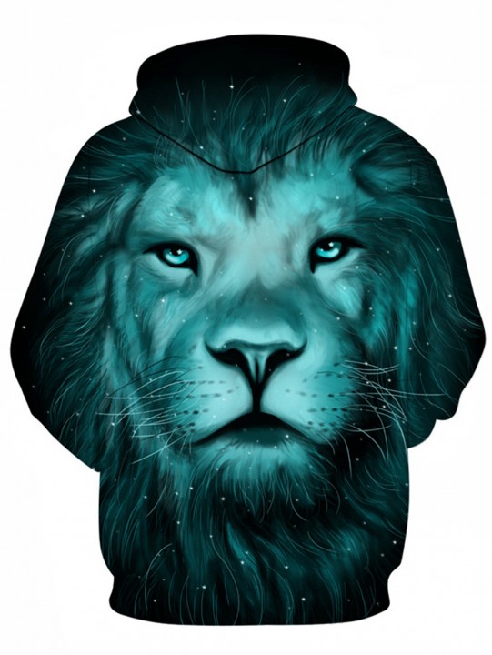 3D Lion Galaxy Print Pullover Hoodie