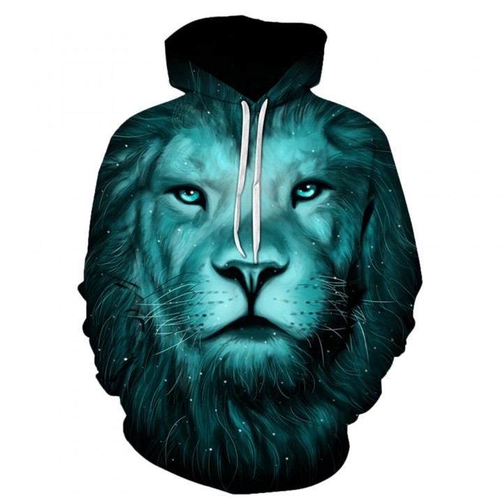 3D Lion Galaxy Print Pullover Hoodie