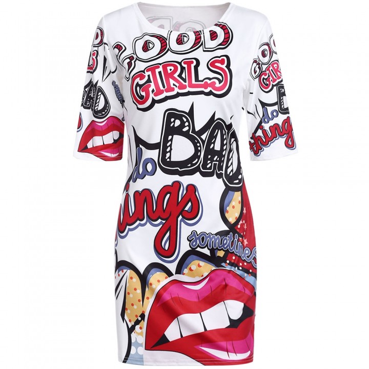 Plus Size Funny Print T Shirt Dress