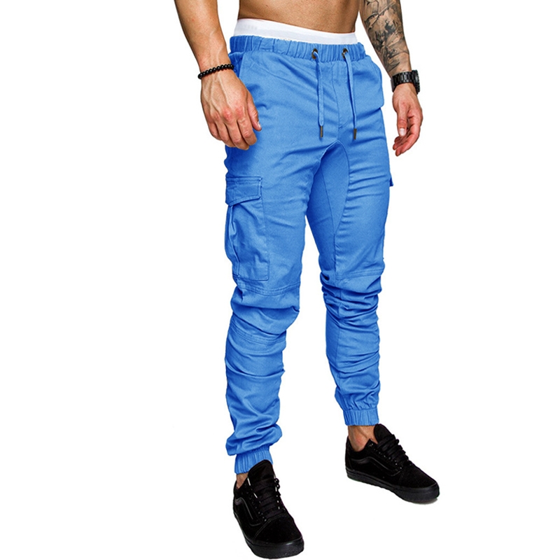side pockets elastic cuffed casual jogger pants