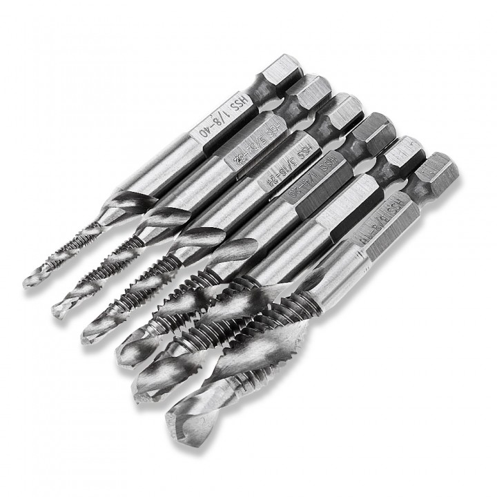 6pcs HSS Hex Shank Combination Drill Bits Tap Coun