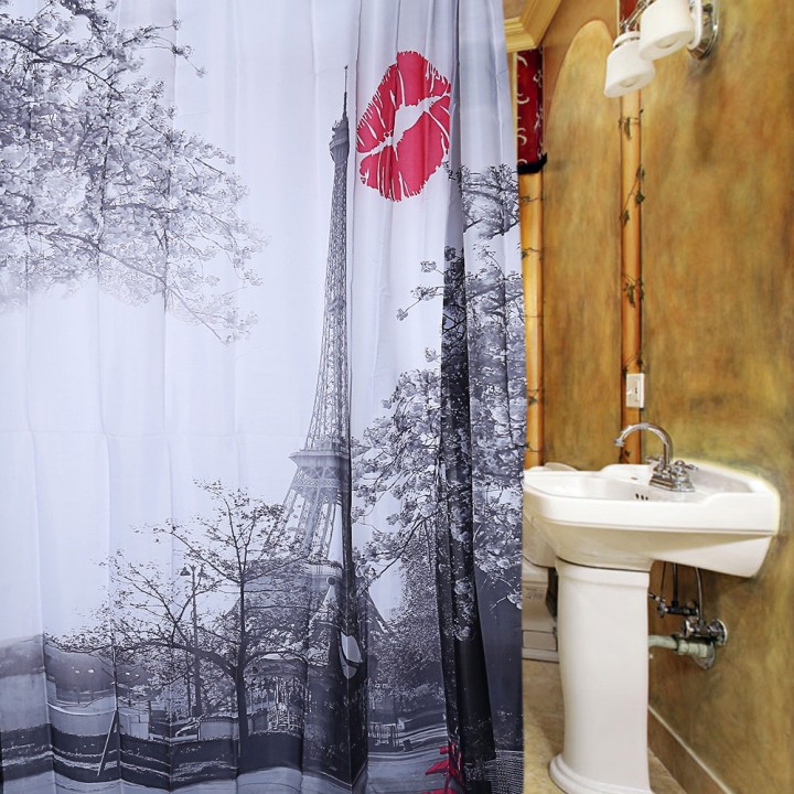 Waterproof Polyester Shower Curtain Cityscape Grey
