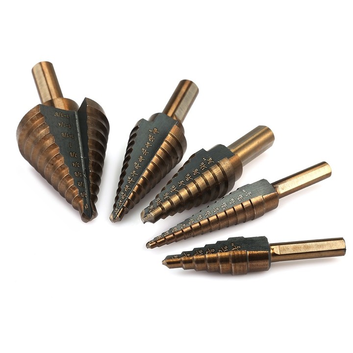 5pcs High Speed Steel Straight Flute Step Drill wi