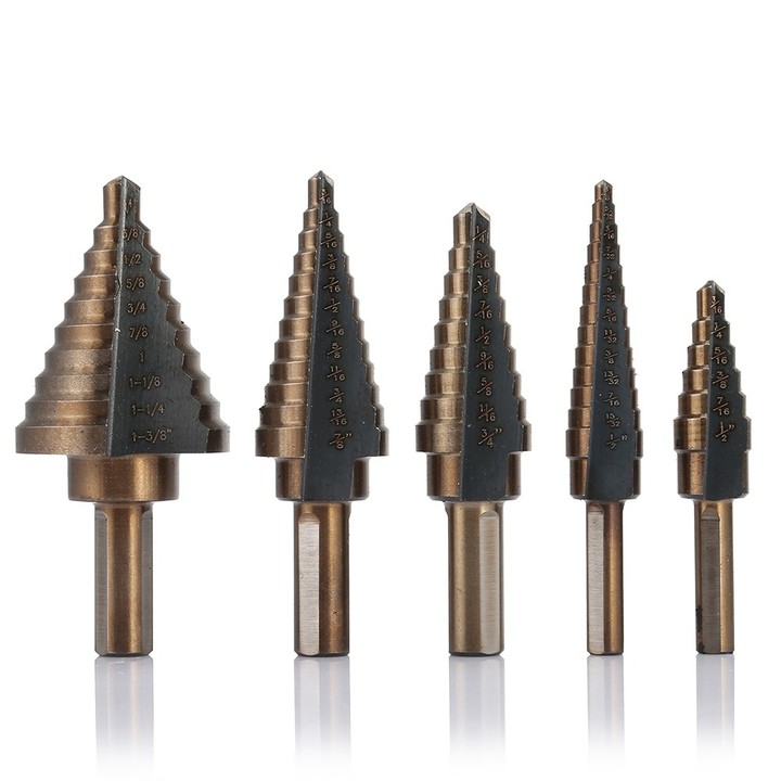 5pcs High Speed Steel Straight Flute Step Drill wi