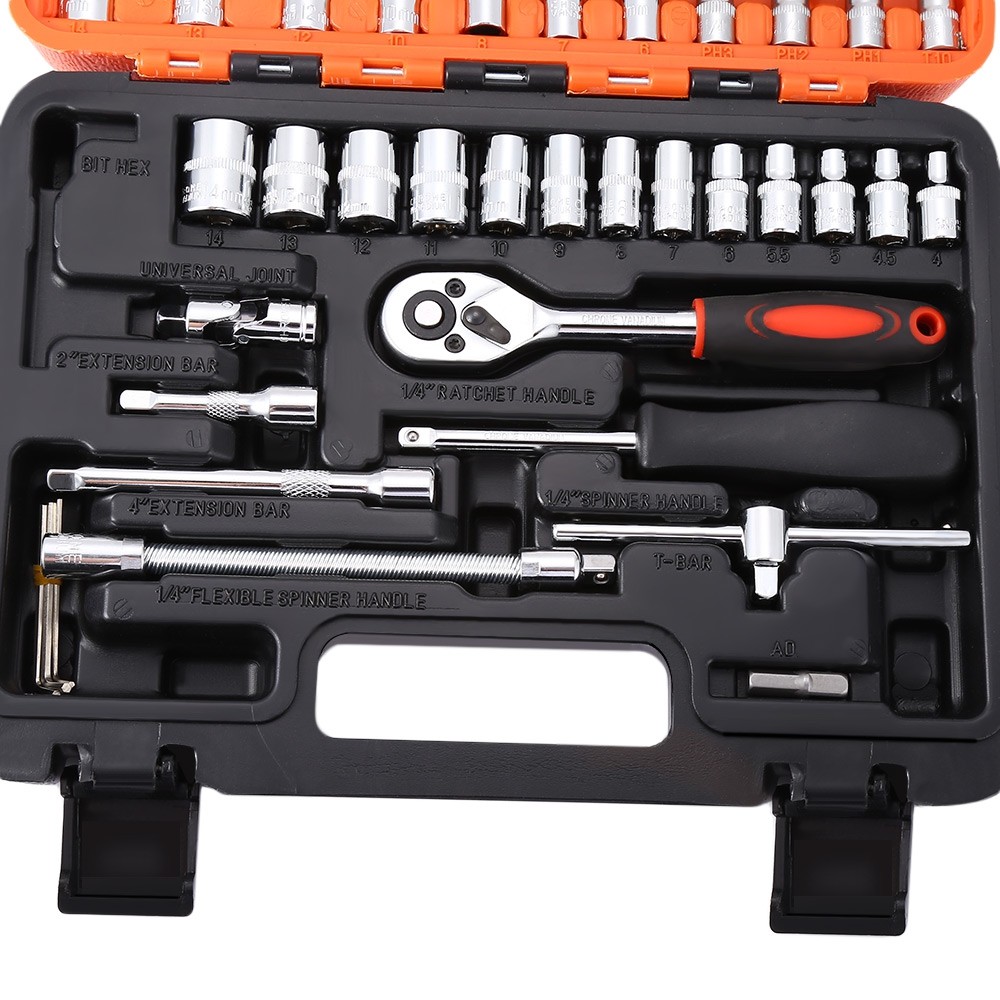 53pcs Auto Car Repair Tool Box Set Ratchet Wrench Sleeve Universal Joint Hardware Kit