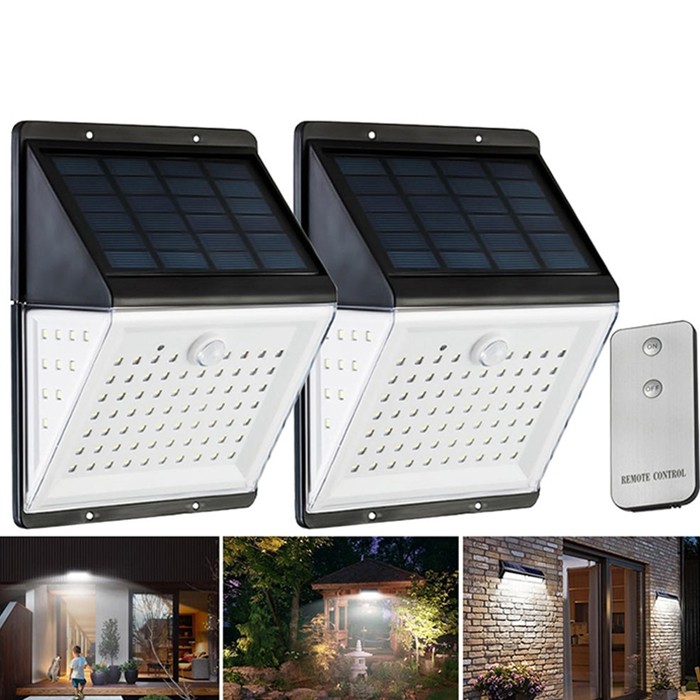 88 LED Solar Power Motion Sensor Light Voice Remote Control Outdoor Yard Wall Lamp