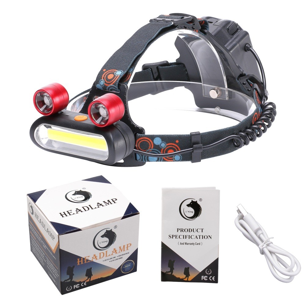U'King 3000LM 8 LEDs COB Proximity Lighting with 2 Long Range Lighting LEDs Multifunction Light-weight Headlamp