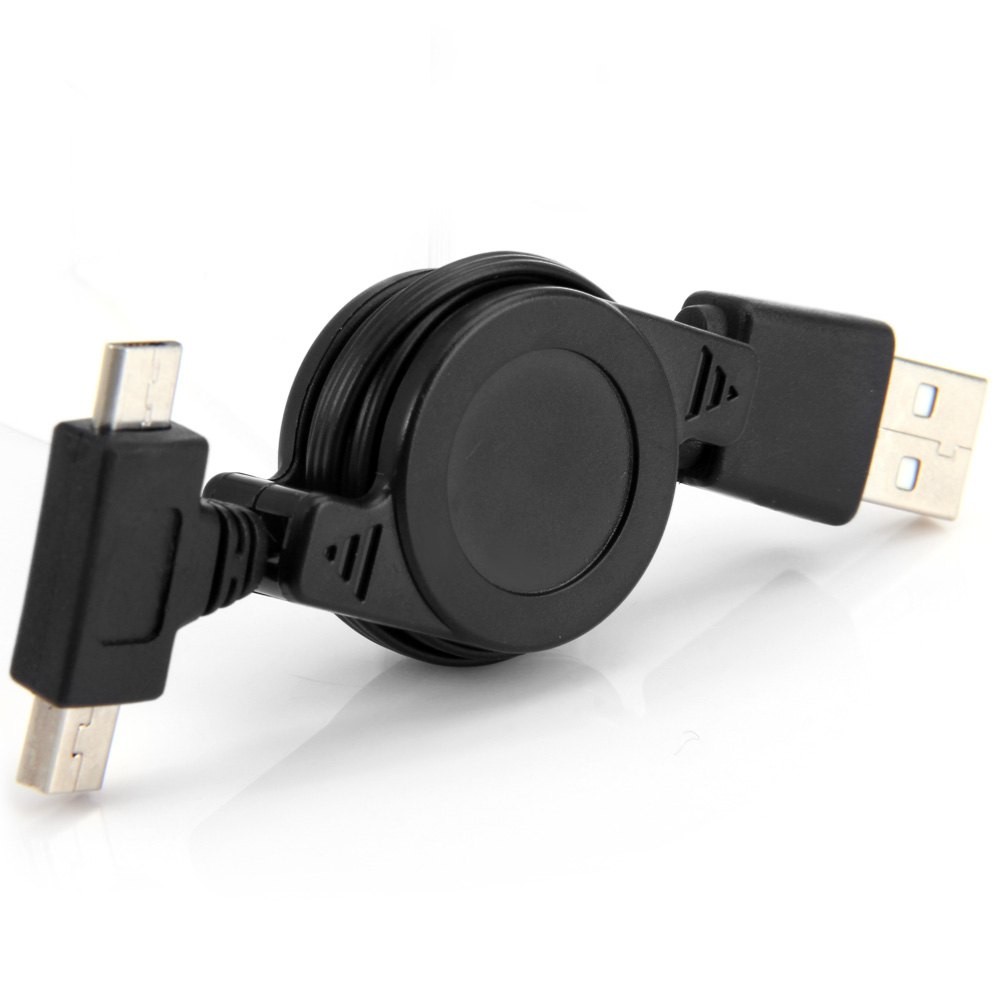 U2-307-BK 0.8m Retractable Micro USB Mini USB 5pin Combo Charging Cable for Tablet Cell Phone
