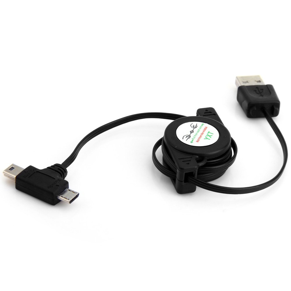 U2-307-BK 0.8m Retractable Micro USB Mini USB 5pin Combo Charging Cable for Tablet Cell Phone