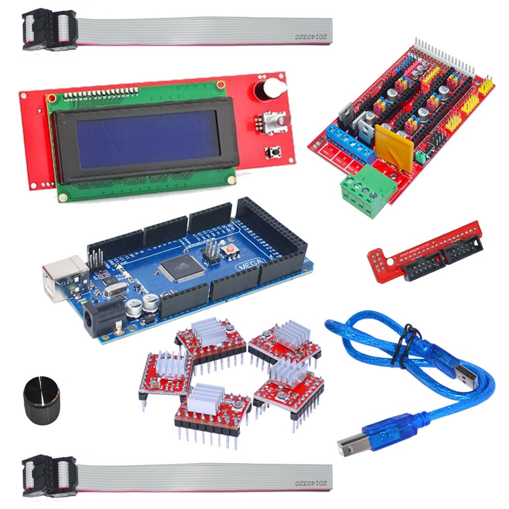 3D Printer Kit Ramps 1.4 Control Board + Mega 2560 R3 Panel + A4988 Driver Plate with Heatsink + 2004 LCD Display Screen