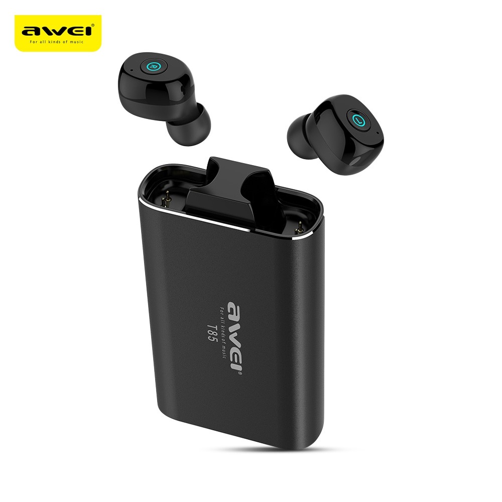 Awei T85 TWS Twins True Wireless Bluetooth V5.0 Earbuds with Charging Base Earphones &amp; Headset