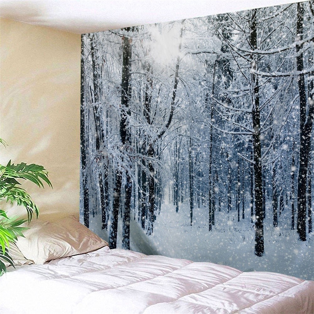 Wall Hanging Art Decor Snow Forest Print Tapestry