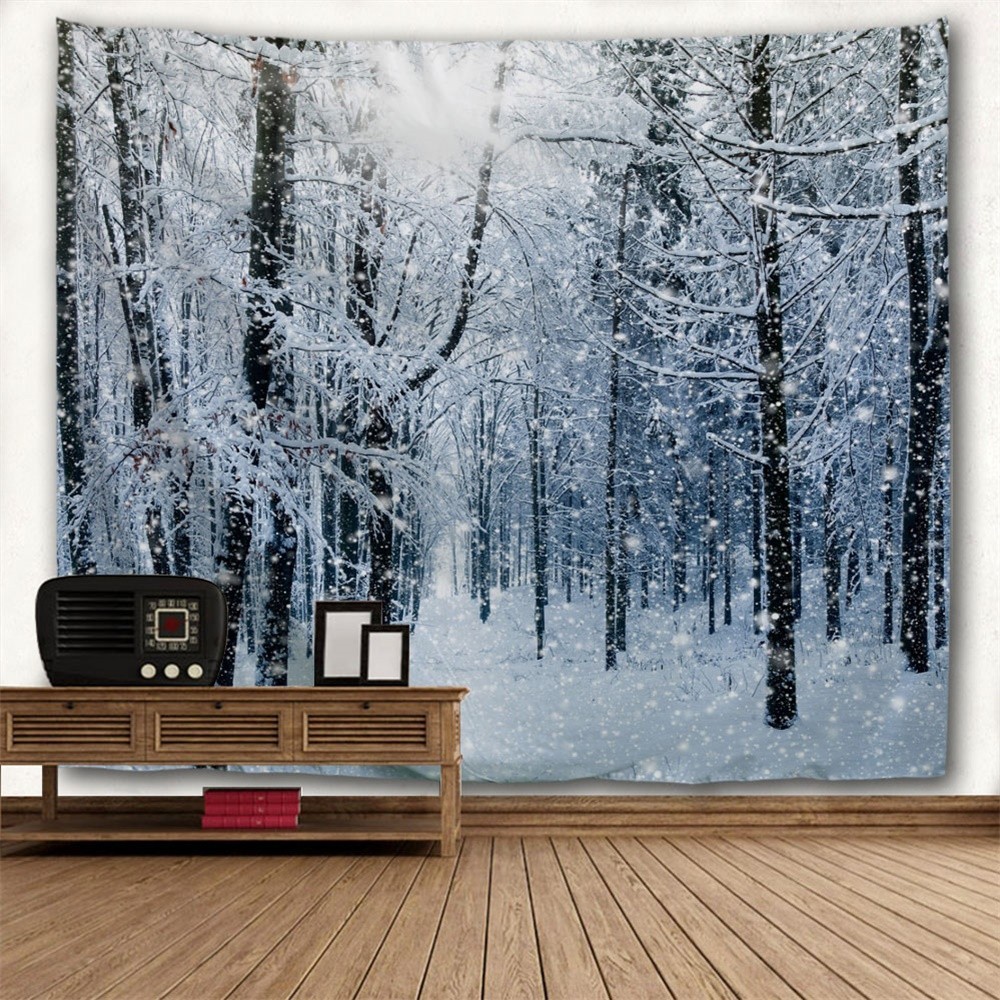 Wall Hanging Art Decor Snow Forest Print Tapestry