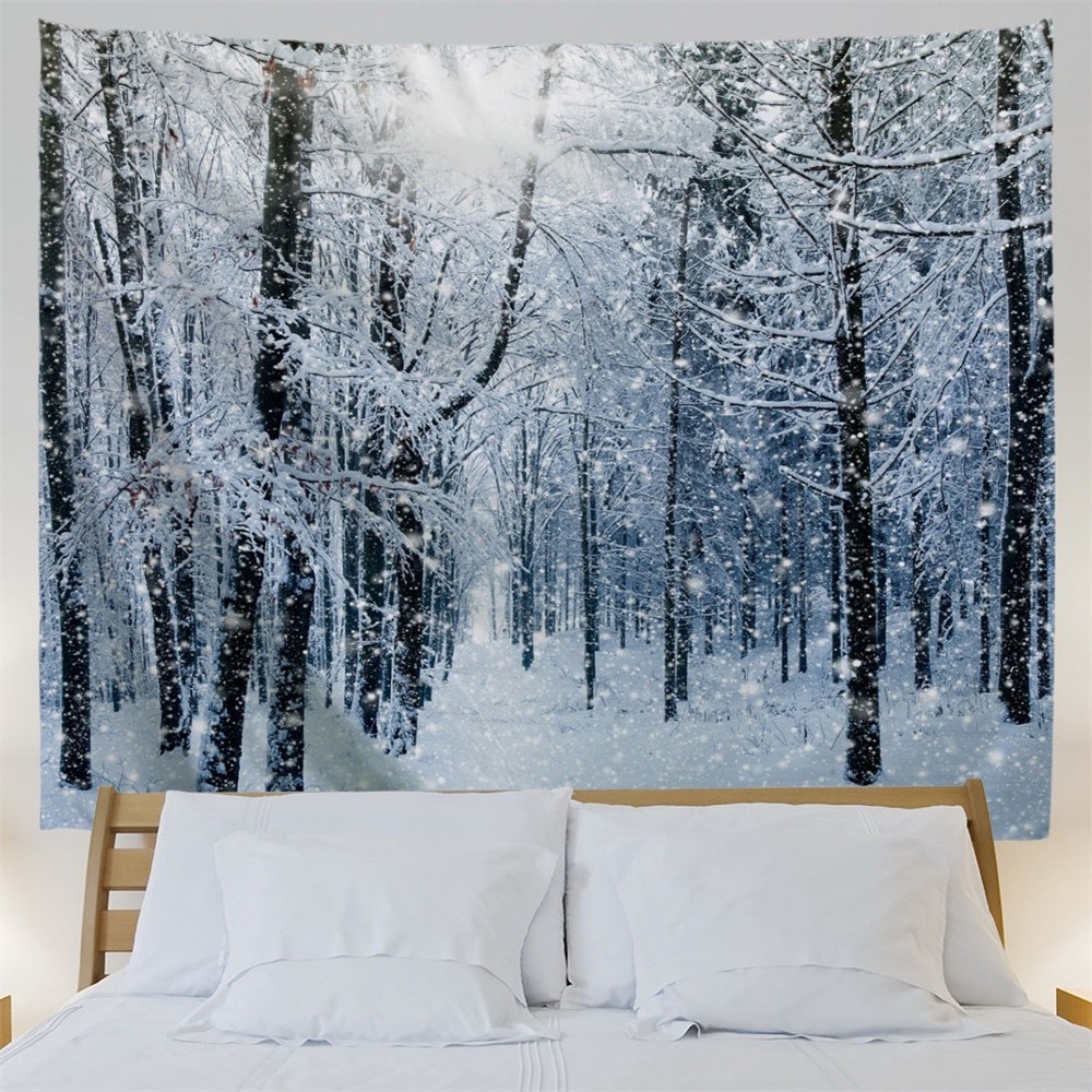 Wall Hanging Art Decor Snow Forest Print Tapestry