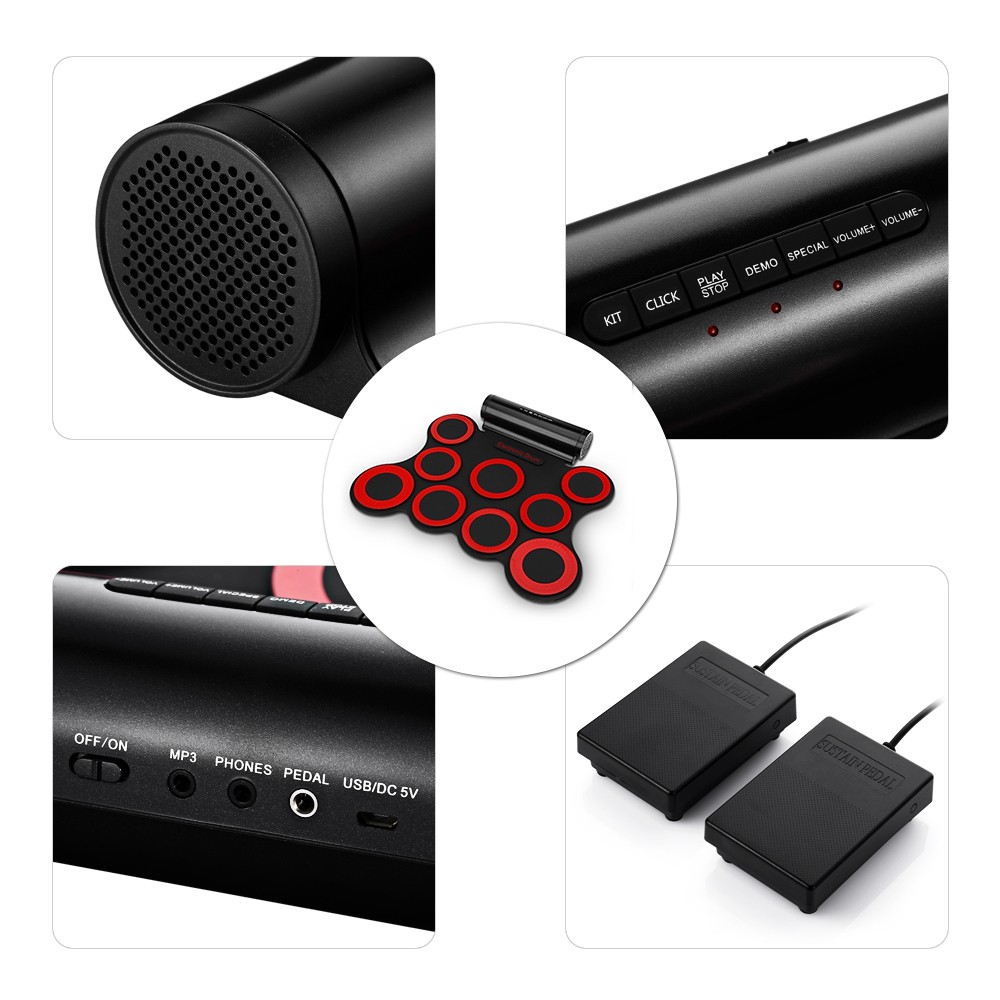 G3001 Table-top Electronic Drum Foldable Rubber-coated Water-resistant Pedals Sticks