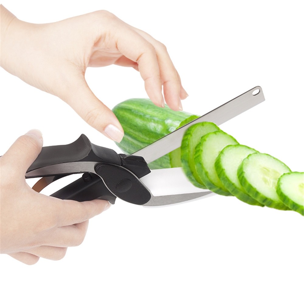 2 in 1 Kitchen Fruits Vegetable Scissors Cutting Board Ourdoor Food Cutter Knife