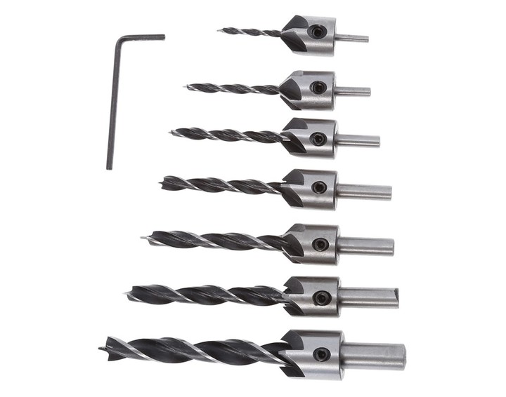 7pcs 3 - 10mm 5 Flute Countersink Drill Bit HSS Re