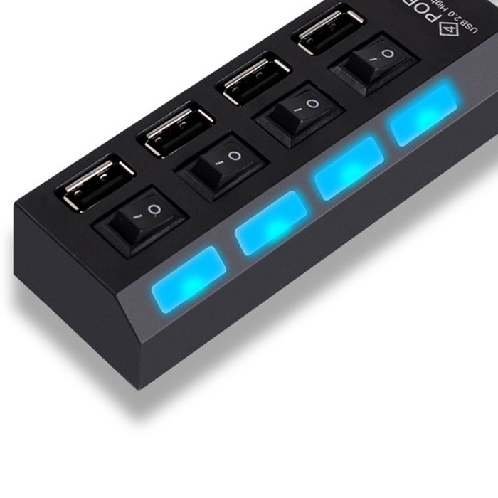 4-port USB 2.0 Hub 480Mbps with On / Off Switch for PC / Laptop / Camera / Mouse / Hard Disk etc.