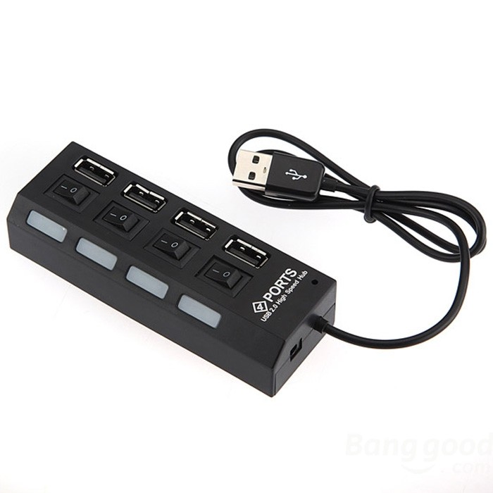 4-port USB 2.0 Hub 480Mbps with On / Off Switch for PC / Laptop / Camera / Mouse / Hard Disk etc.