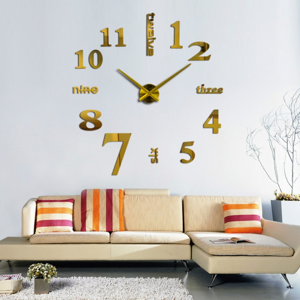 3D Big Wall Clock Mirror Sticker Diy Living Room Decor