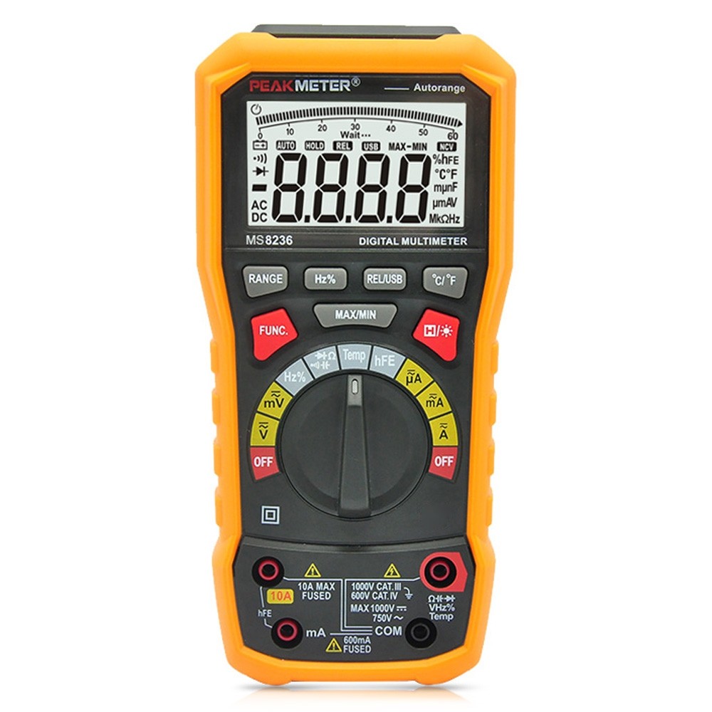 PEAKMETER PM8236 Digital Multimeter Resistance / Capacitance / Frequency / Duty Cycle / DC AC Voltage Current / Temperature Meter with T - RMS / USB