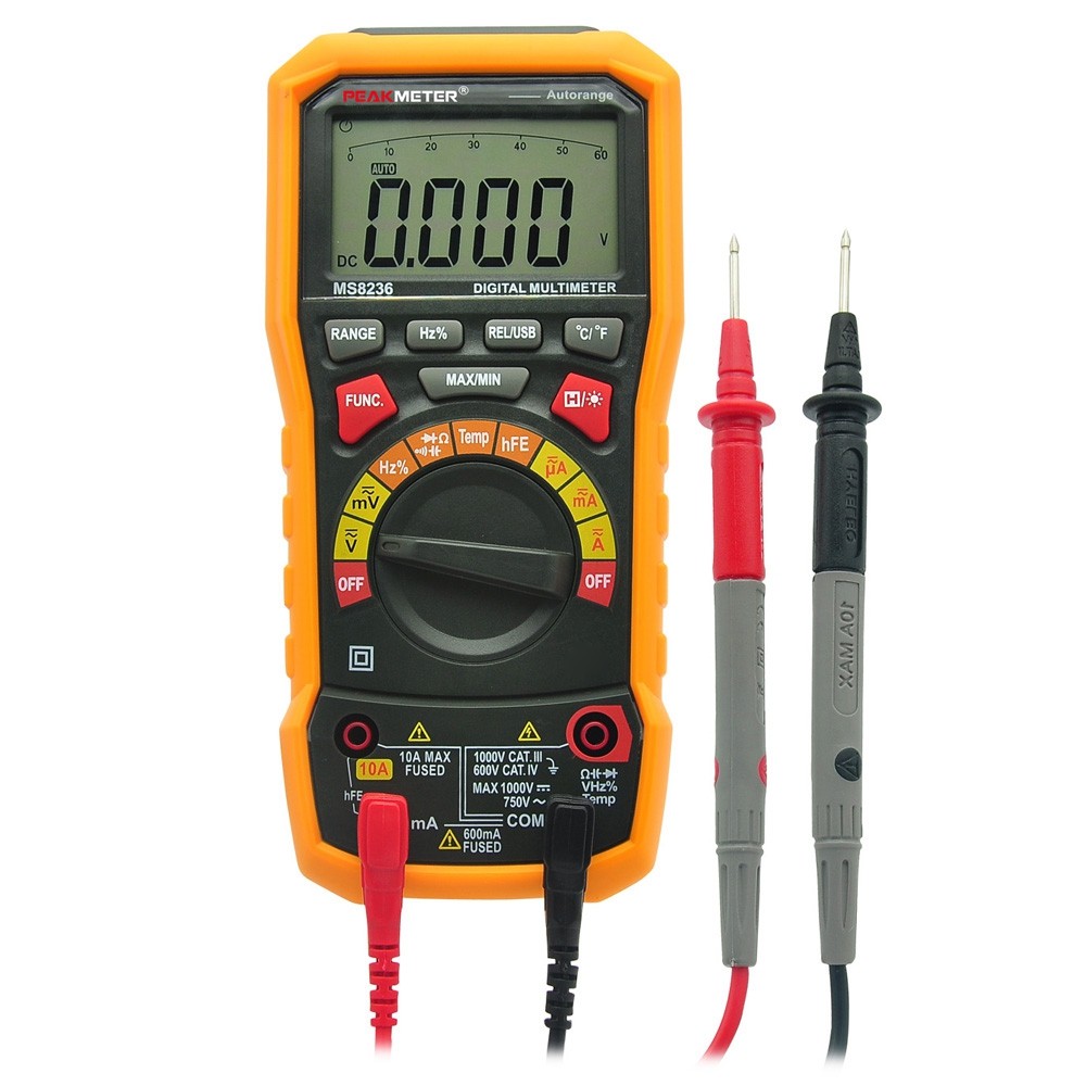 PEAKMETER PM8236 Digital Multimeter Resistance / Capacitance / Frequency / Duty Cycle / DC AC Voltage Current / Temperature Meter with T - RMS / USB
