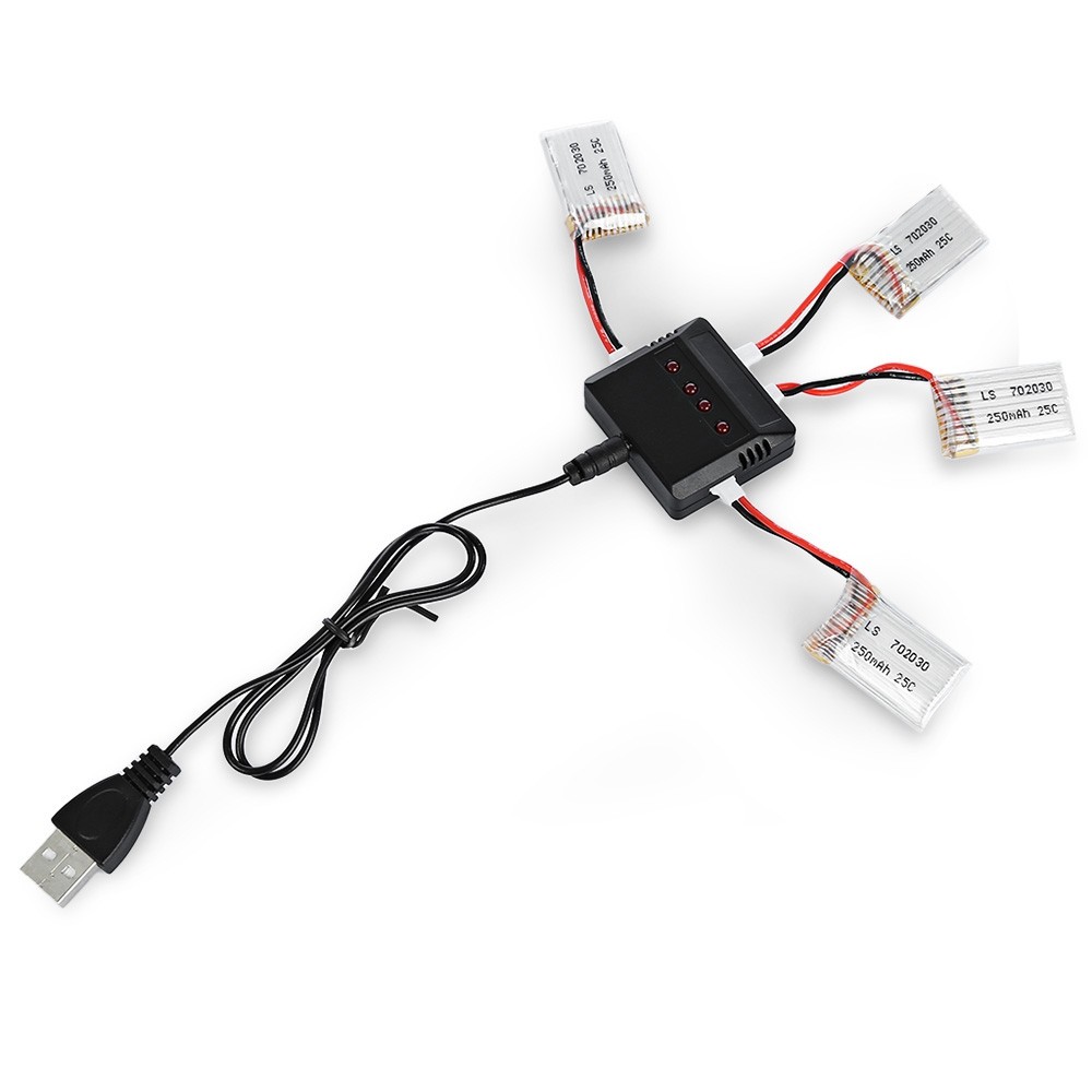 4 x 3.7V 250mAh 25C Battery + Balance Charger / Cable Set Accessory for JJRC JJ-1000 Quadcopter
