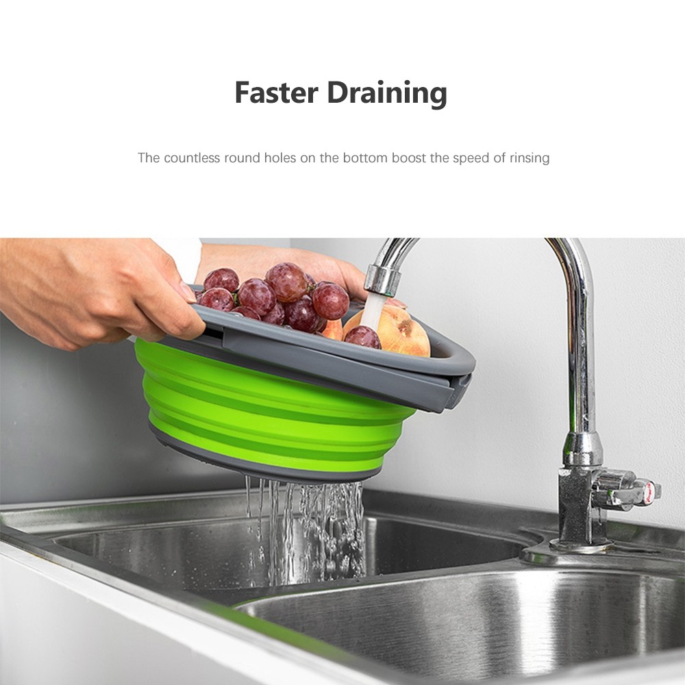 Collapsible Silicone Fruit Vegetable Washing Basket Strainer Bowl with Support Frames Kitchen Colander Drainer