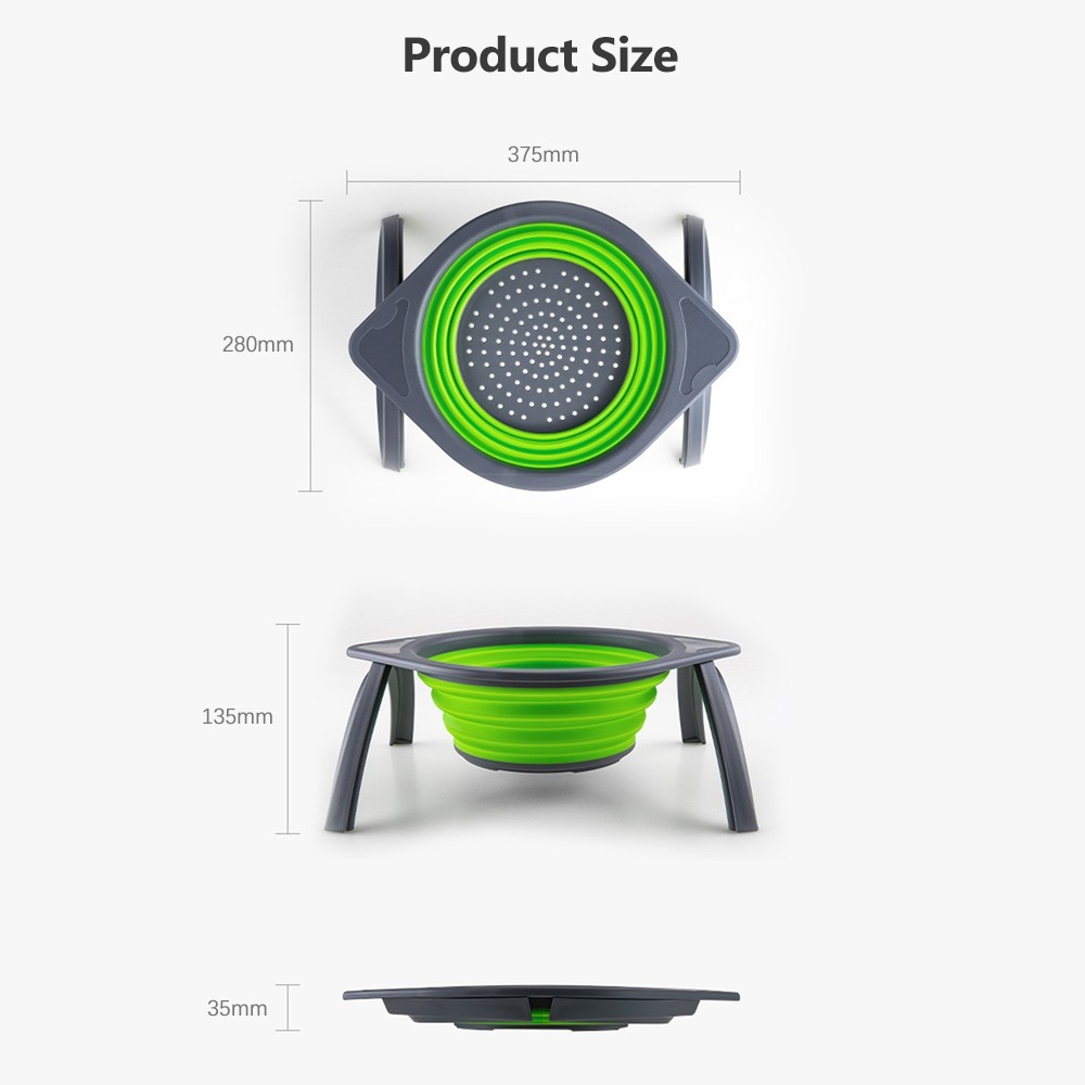 Collapsible Silicone Fruit Vegetable Washing Basket Strainer Bowl with Support Frames Kitchen Colander Drainer