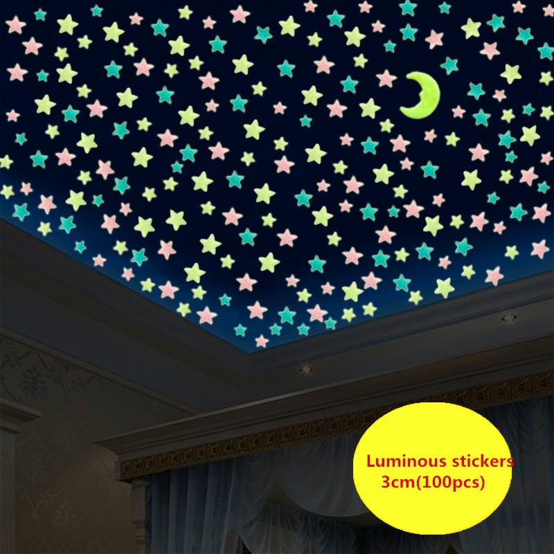 WS 100Pcs Lovely Luminous Stars Wall Stickers Home Glow In The Dark  for Kids Fluorescent Decoration