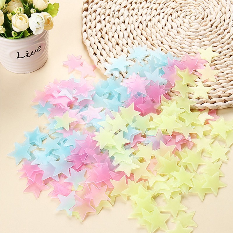 WS 100Pcs Lovely Luminous Stars Wall Stickers Home Glow In The Dark  for Kids Fluorescent Decoration
