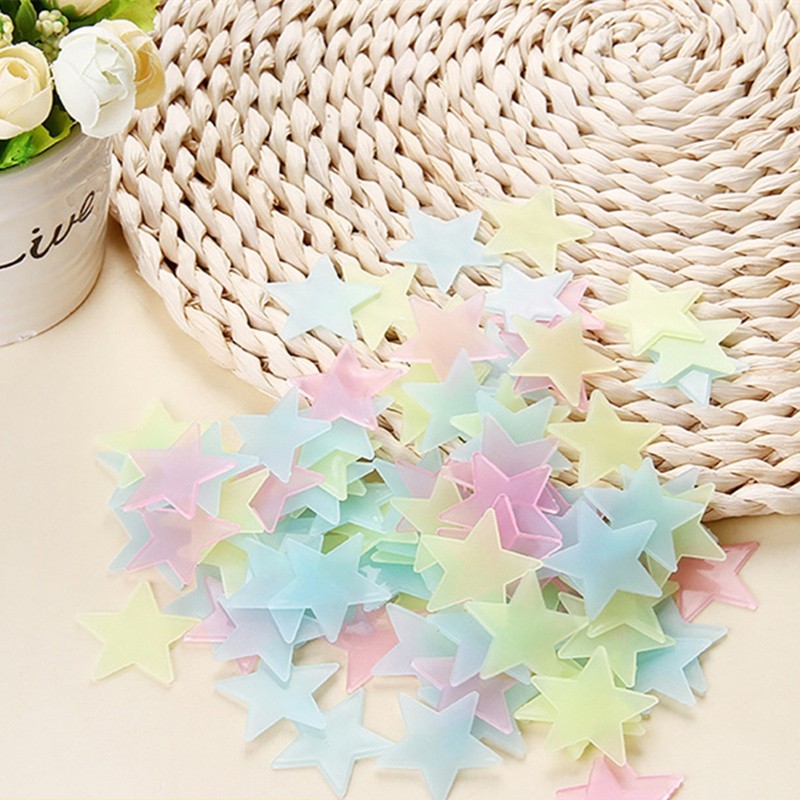 WS 100Pcs Lovely Luminous Stars Wall Stickers Home Glow In The Dark  for Kids Fluorescent Decoration