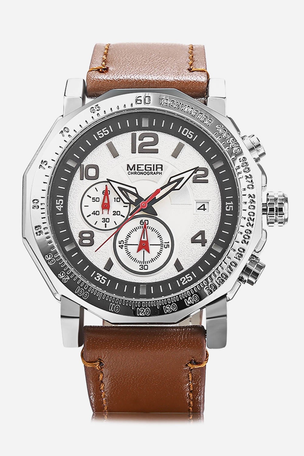 MEGIR ML2048 Male Quartz Watch Calendar Leather Strap Men Wristwatch