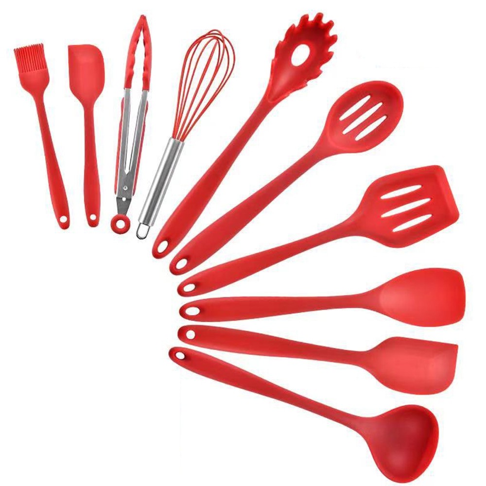 10PCS Nonstick Silicone Cooking Baking Utensil Turner Tongs Spatula Spoon Kitchen Tools with Storage Box