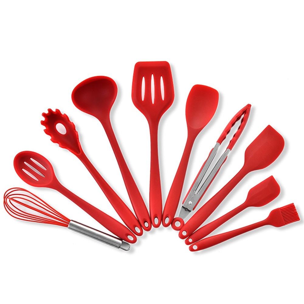 10PCS Nonstick Silicone Cooking Baking Utensil Turner Tongs Spatula Spoon Kitchen Tools with Storage Box