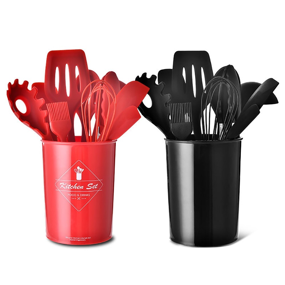 10PCS Nonstick Silicone Cooking Baking Utensil Turner Tongs Spatula Spoon Kitchen Tools with Storage Box