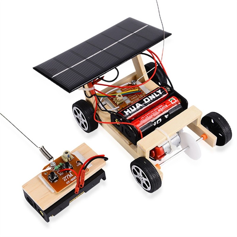Solar Remote Control Vehicle Wooden Assembly Car Science Educational Toy