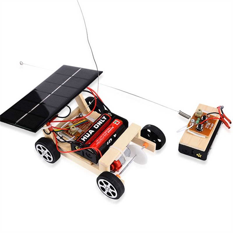 Solar Remote Control Vehicle Wooden Assembly Car Science Educational Toy