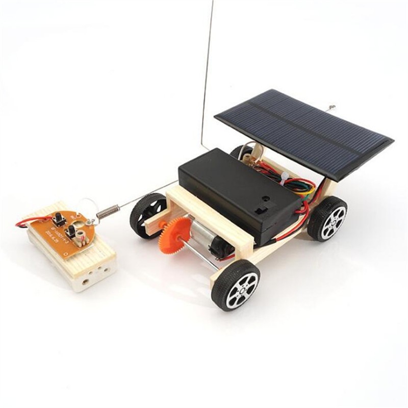Solar Remote Control Vehicle Wooden Assembly Car Science Educational Toy