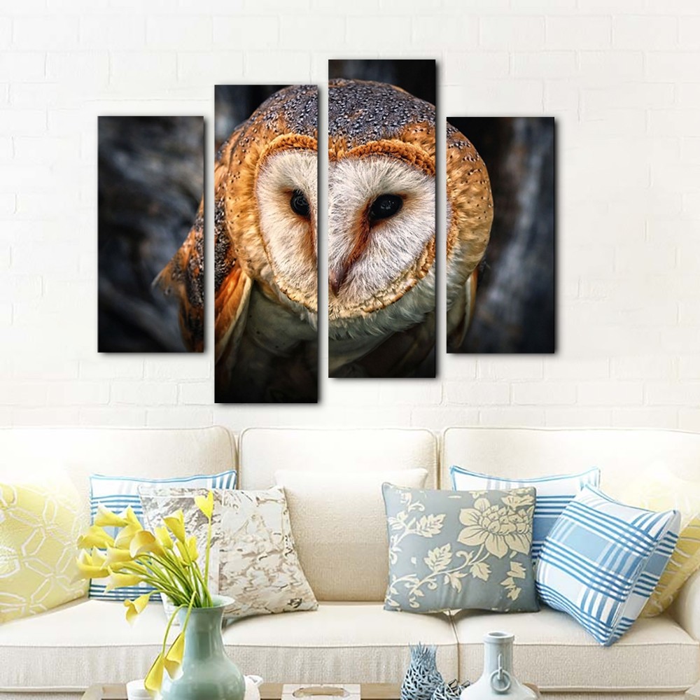 Yhhp 4 Panels Animal Owl Picture Print Modern Wall Art On Canvas Unframed