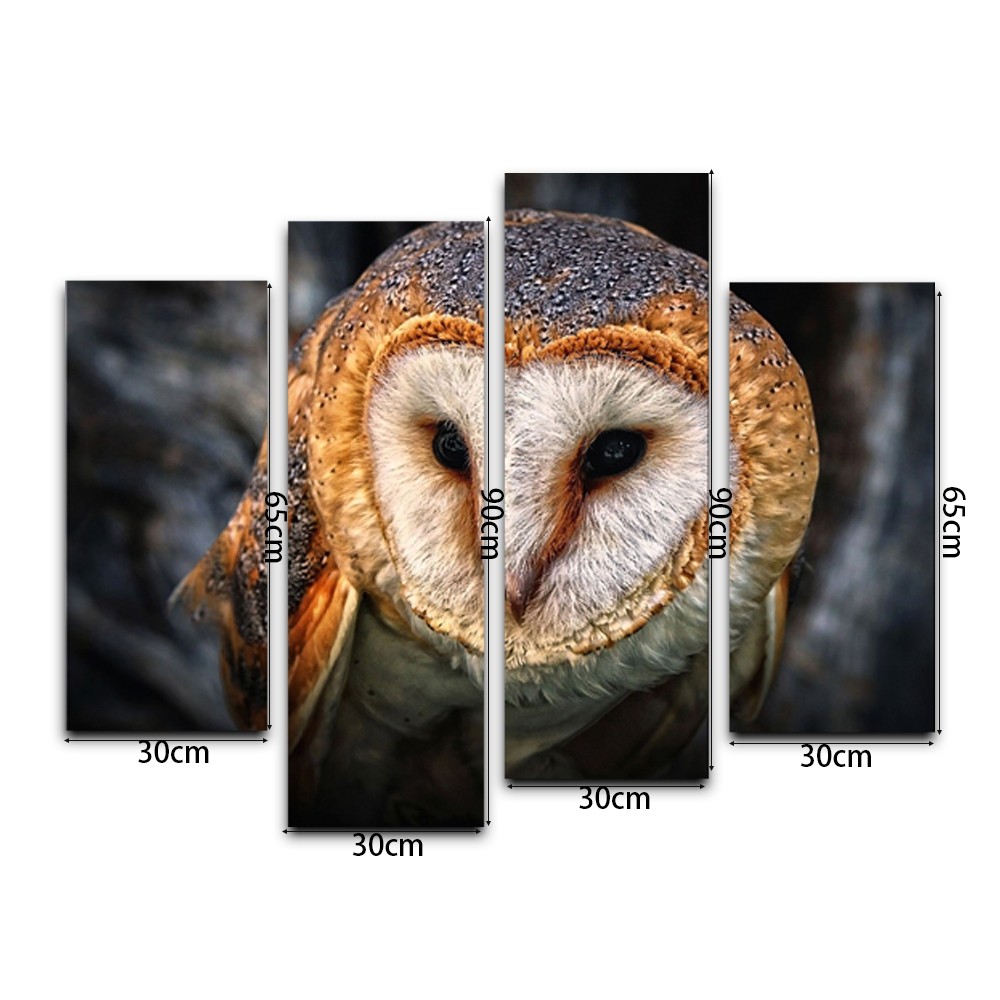Yhhp 4 Panels Animal Owl Picture Print Modern Wall Art On Canvas Unframed