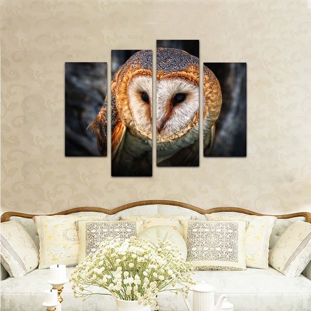 Yhhp 4 Panels Animal Owl Picture Print Modern Wall Art On Canvas Unframed
