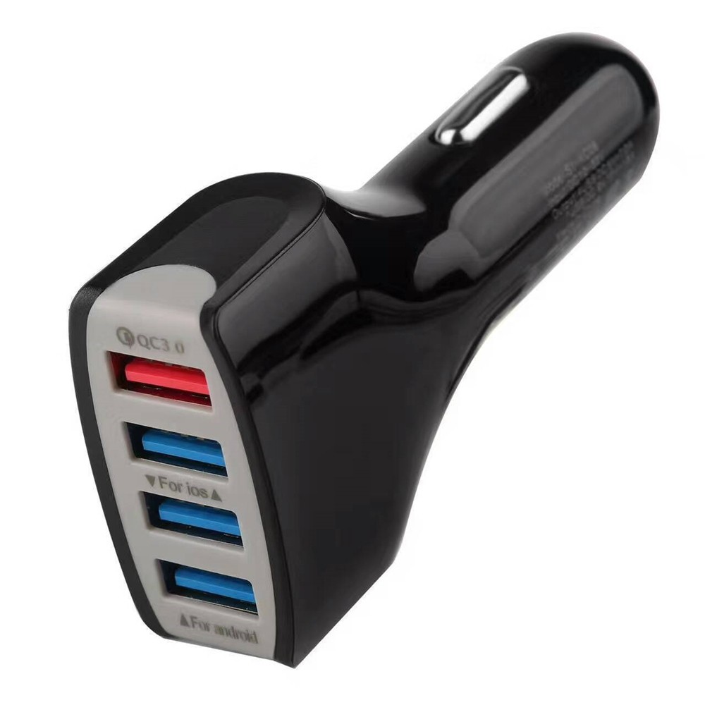 QC3.0 Quick Charge Adaptive 4 Port USB Fast Car Charger + 3 in 1 Type-C + 8 Pin + Micro USB Data Charging Cable