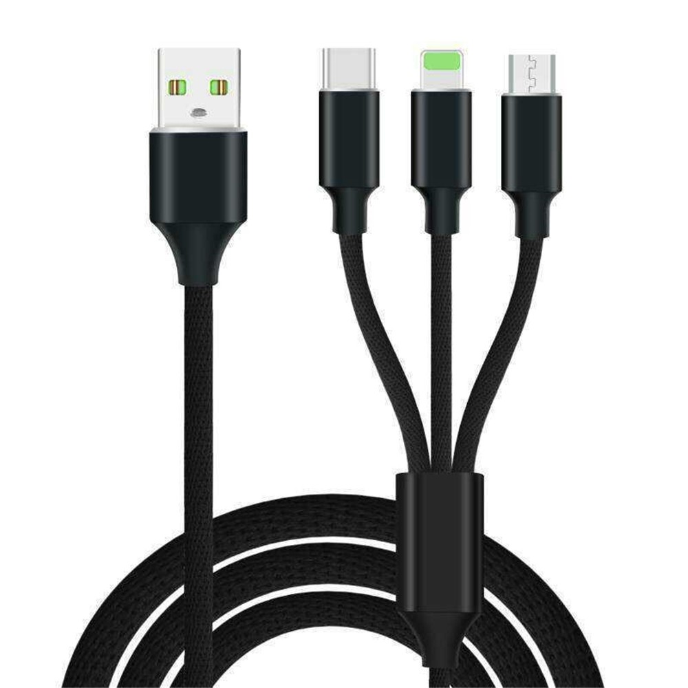 QC3.0 Quick Charge Adaptive 4 Port USB Fast Car Charger + 3 in 1 Type-C + 8 Pin + Micro USB Data Charging Cable