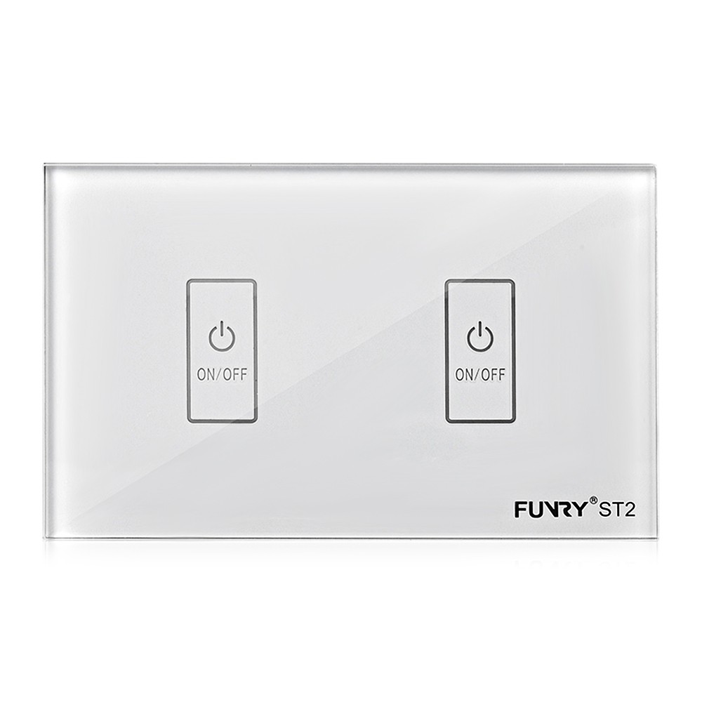 Funry ST2 - US - WH - 2 Touch Panel Smart Light Switch In-wall Remote Control Control Your Fixtures 2 Gang 1 Way