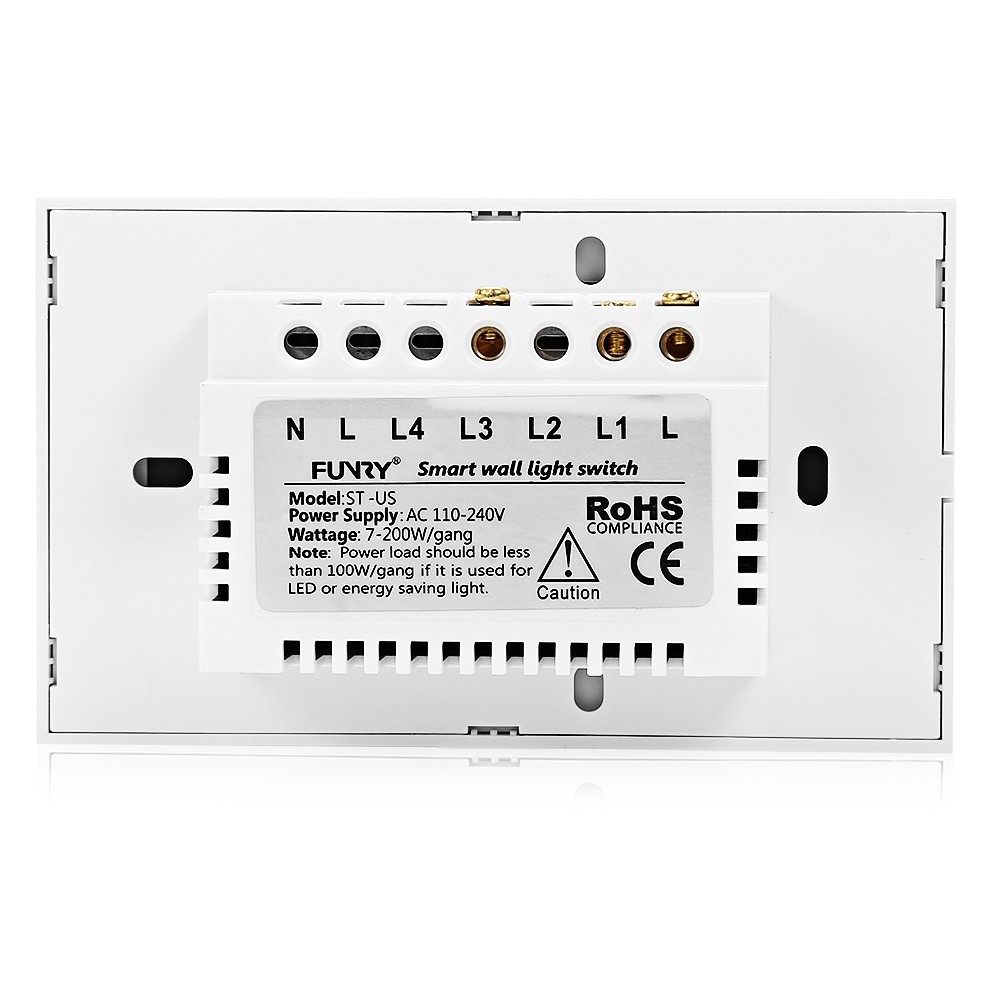 Funry ST2 - US - WH - 2 Touch Panel Smart Light Switch In-wall Remote Control Control Your Fixtures 2 Gang 1 Way