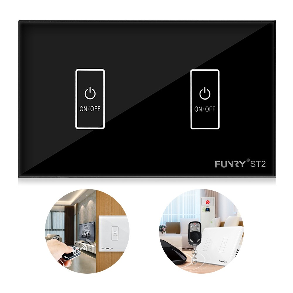 Funry ST2 - US - WH - 2 Touch Panel Smart Light Switch In-wall Remote Control Control Your Fixtures 2 Gang 1 Way