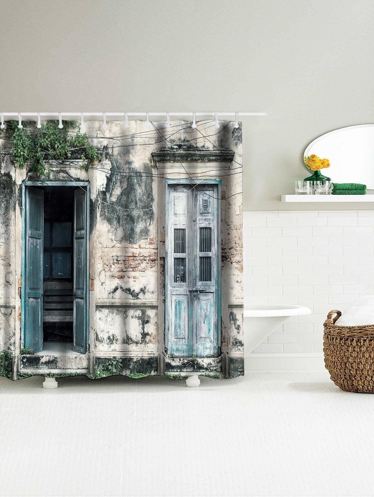 Vintage House Door Fabric Shower Curtain